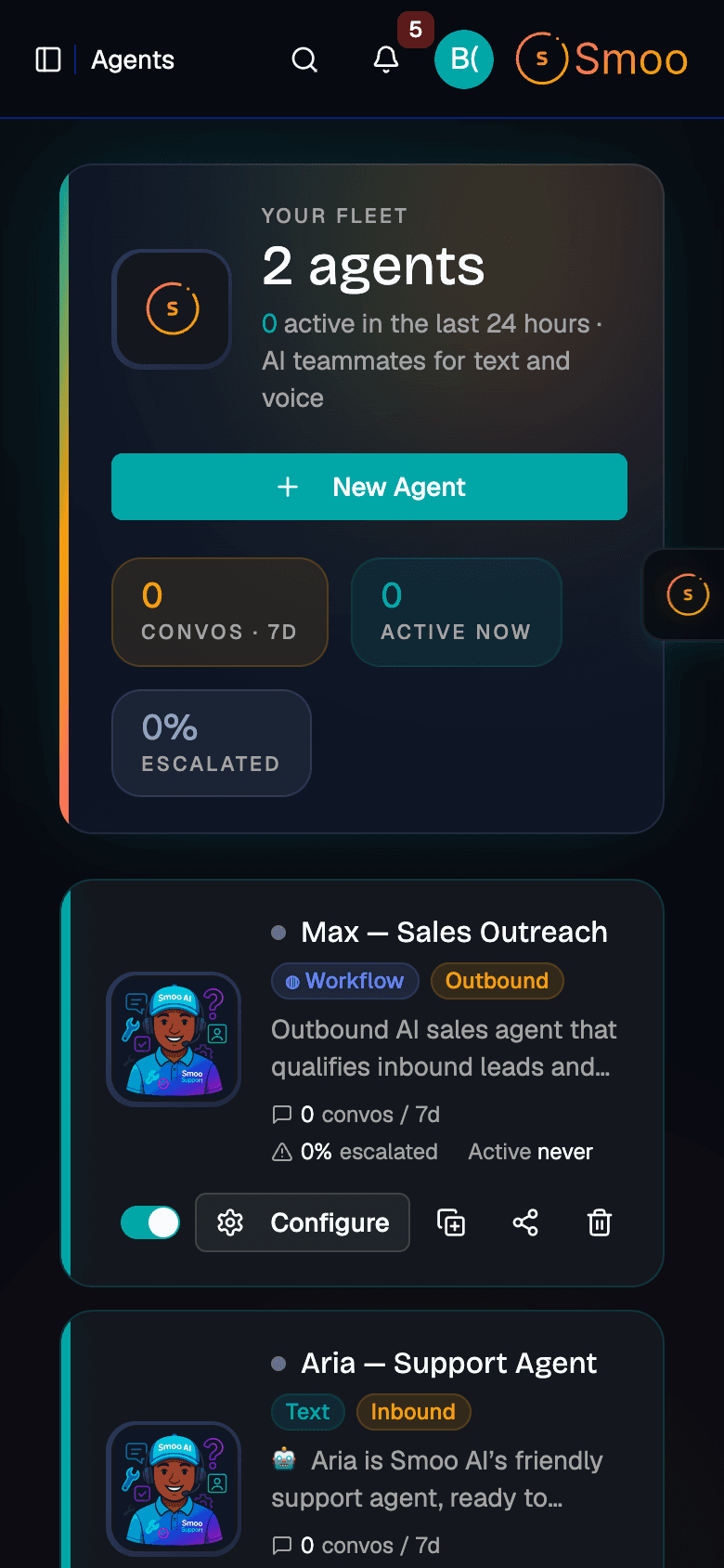 Smoo AI agent configuration - Mobile