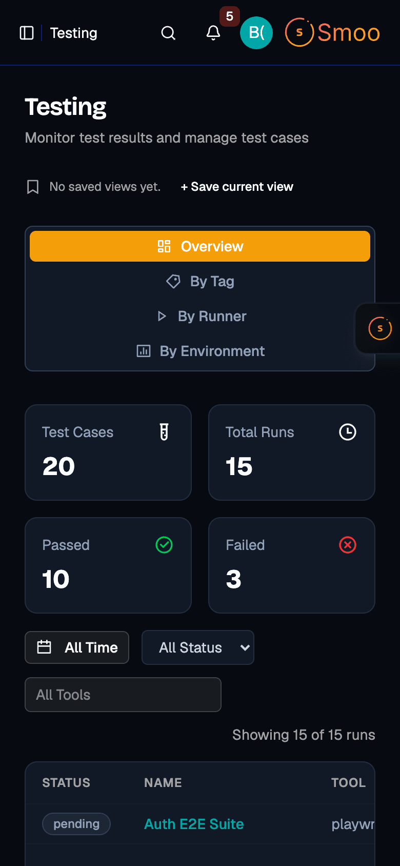 Test Runner Dashboard - Mobile