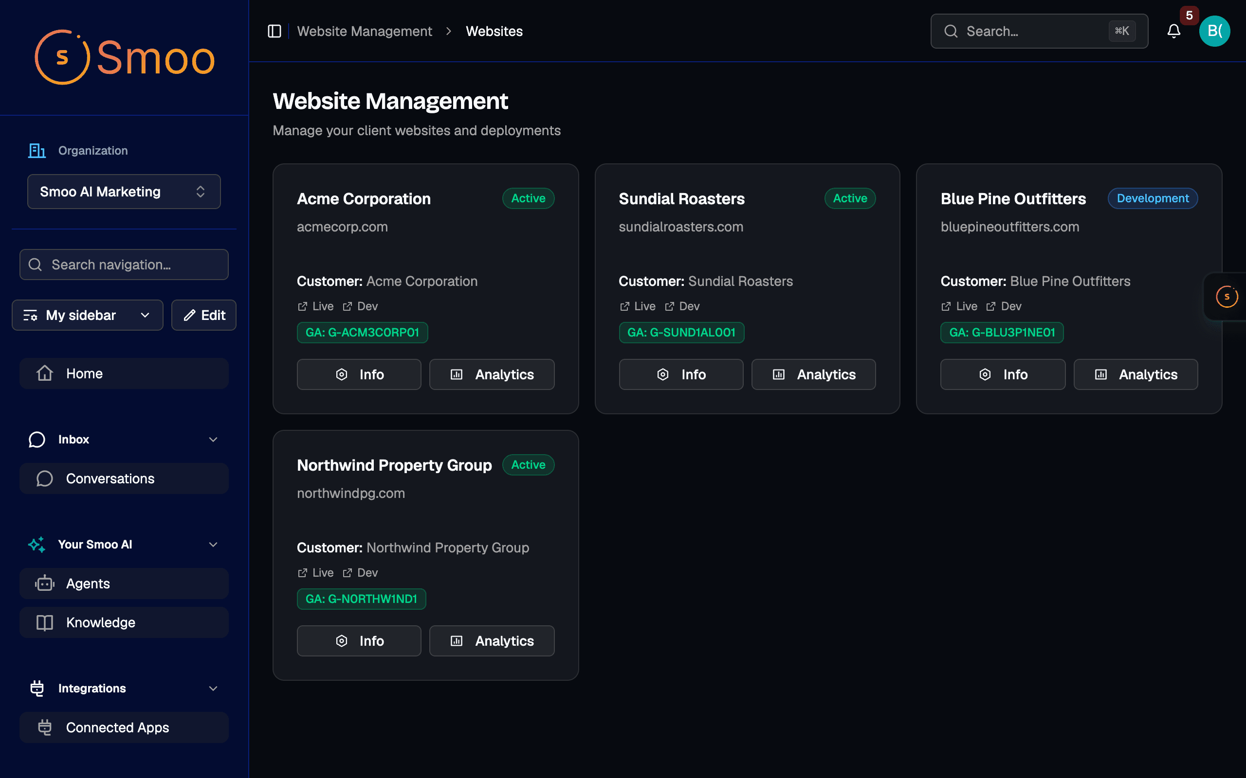 Website Management Dashboard
